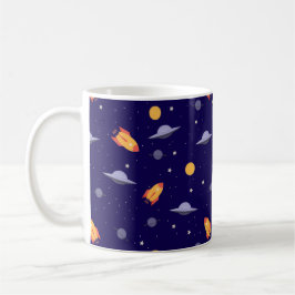 Caneca De Café Padrão espacial ufo laranja azul