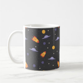 Caneca De Café Padrão espacial ufo laranja cinza