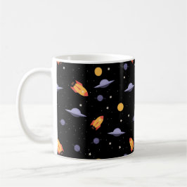 Caneca De Café Padrão espacial ufo laranja preto