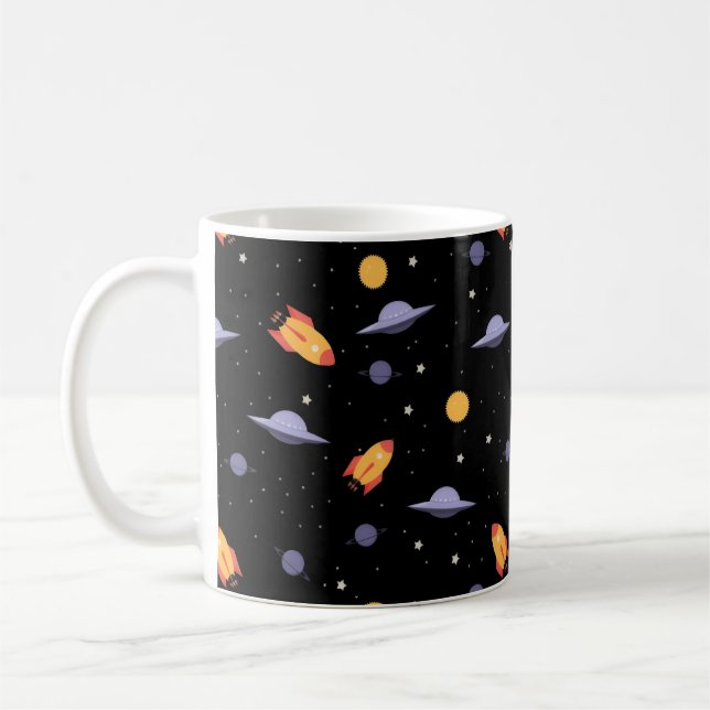 Caneca De Café Padrão espacial ufo laranja preto (Esquerda)