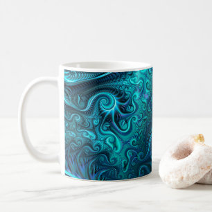 Caneca De Café Padrão Espiral Azul e Teal Colorida do abstrato