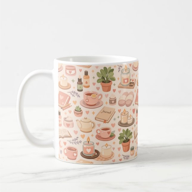 Caneca De Café Padrão Estético de Autocuidado (Esquerda)