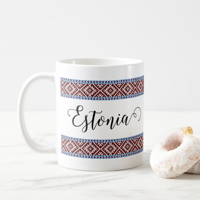 Caneca De Café Padrão Estoniano De Fixação 2 Cintos Tecidos (Com Donut)