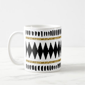 Caneca De Café Padrão Étnico Dourado negro