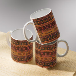 Caneca De Café Padrão Étnico Tribal Boho de Terracota Tradicional
