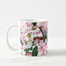 Caneca De Café Padrão exótico tropical com papagaio e flores