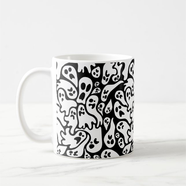 Caneca De Café Padrão Fantasma Preto E Branco (Esquerda)