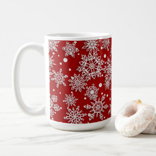 Caneca De Café padrão festivo de flocos de neve vermelhos de Nat