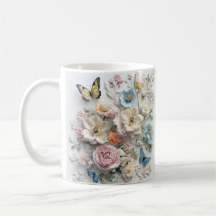 Caneca De Café Padrão Floral 3d com Borboletas Vibrantes