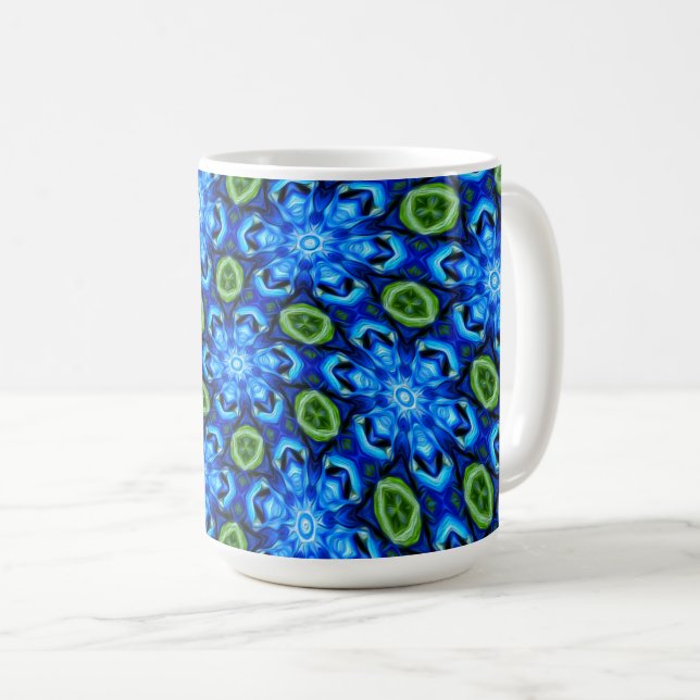 Caneca De Café Padrão Floral abstrato Azul (Frente Esquerda)