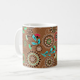 Caneca De Café Padrão floral abstrato folclórico étnico marrom re