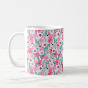 Caneca De Café padrão floral abstrato pastel. Belo flanco rosa