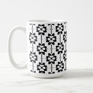 Caneca De Café Padrão Floral Abstrato Preto e Branco