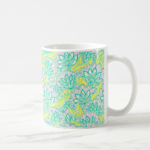 Caneca De Café Padrão floral amarelo verde fofo