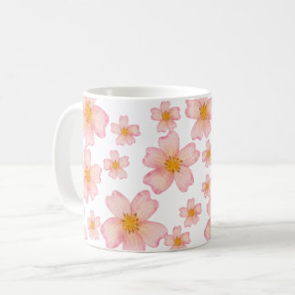 Caneca De Café Padrão Floral Aquarela Rosa