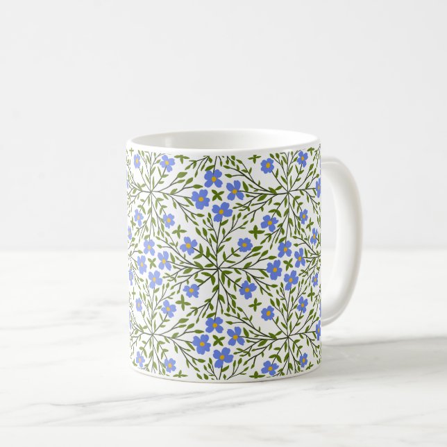 Caneca De Café Padrão Floral Azul Blooms Ditsy (Frente Esquerda)