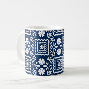 Caneca De Café padrão floral azul branco, retrógrado, 60