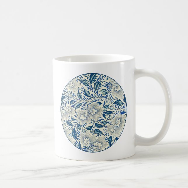Caneca De Café Padrão Floral Azul Design Asiático Antiquado (Direita)