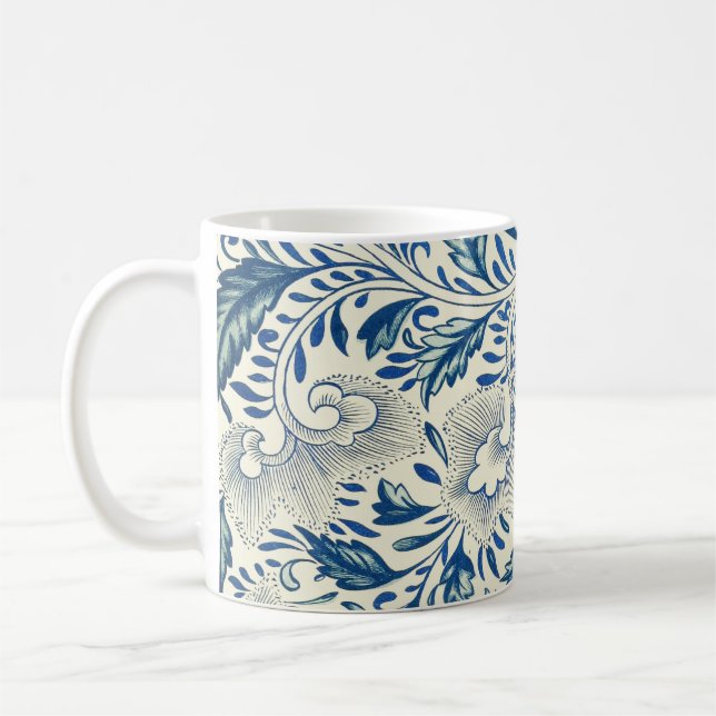 Caneca De Café Padrão Floral Azul Design Asiático Antiquado (Esquerda)