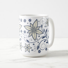 Caneca De Café Padrão Floral Azul do Marinho Elegante |