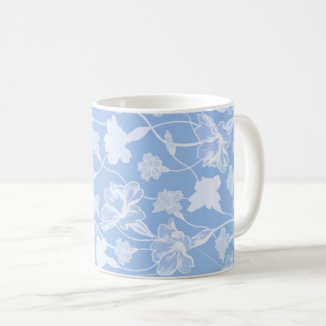 Caneca De Café Padrão floral azul e branco (Frente Esquerda)