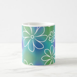 Caneca De Café Padrão Floral Azul e Verde Sem Olhos