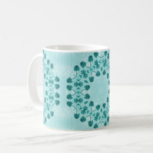 Caneca De Café Padrão Floral, Azul Teal