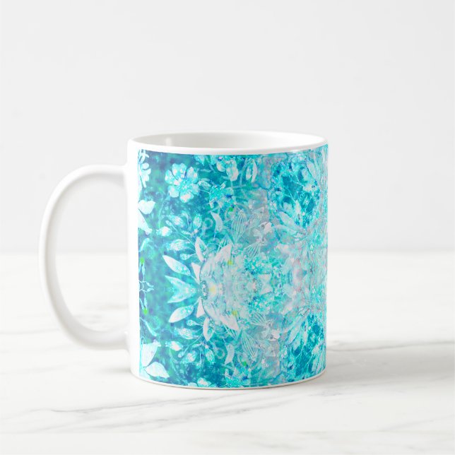 Caneca De Café Padrão Floral Azul Turquesa (Esquerda)