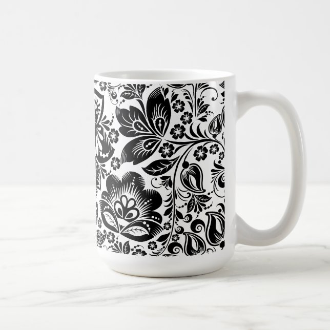 Caneca De Café Padrão Floral Barroco A Preto E Branco (Direita)