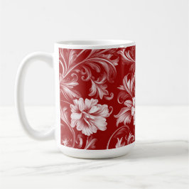 Caneca De Café Padrão Floral Barroco Monocromático, Branco em Ver