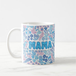 Caneca De Café Padrão Floral Boho Blue Mama Dia das Mães