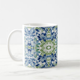Caneca De Café Padrão Floral Boho Bohemian Verde Azul