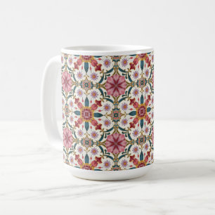 Caneca De Café Padrão Floral Boho em Vermelho, Rosa e Azul Turque