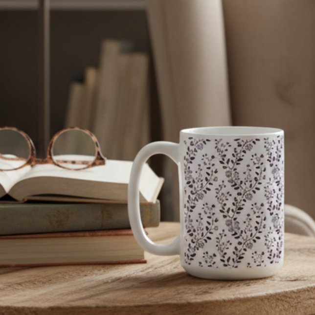 Caneca De Café Padrão Floral Boho Moderno Ameixa Branco (Criador carregado)
