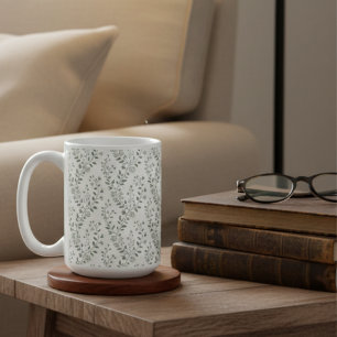 Caneca De Café Padrão Floral Boho Moderno Sage Creme