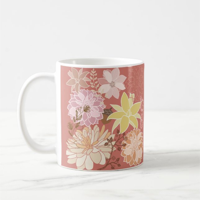 Caneca De Café Padrão Floral Boho Rústico (Esquerda)