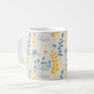 Caneca De Café Padrão floral bonito com borboletas