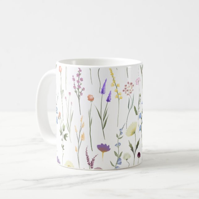 Caneca De Café Padrão Floral bonito de Flores Selvagens (Frente Esquerda)