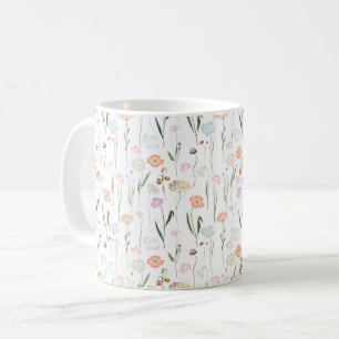 Caneca De Café Padrão Floral bonito de Flores Selvagens