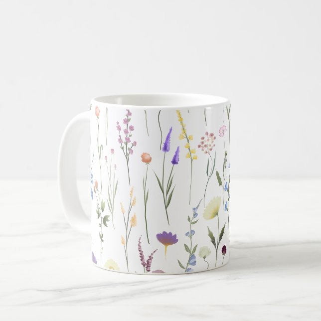 Caneca De Café Padrão Floral bonito de Flores Selvagens (Frente Esquerda)