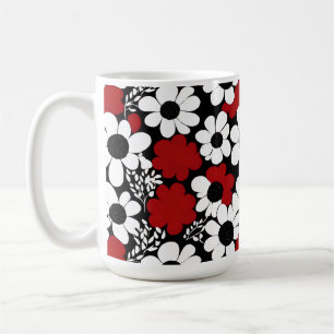 Caneca De Café Padrão Floral bonito em Vermelho, Preto e Branco