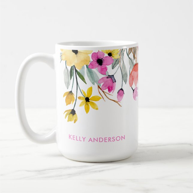 Caneca De Café Padrão Floral Botânico Chic Moderno (Esquerda)