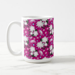 Caneca De Café Padrão Floral Botânico de Design Elegante Branco