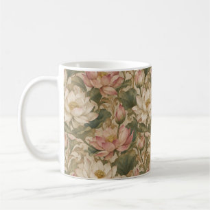 Caneca De Café Padrão Floral Botânico Lótus de Água Vintage