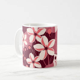 Caneca De Café Padrão Floral Branco Creme e Rosa Pêssego