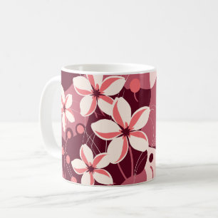 Caneca De Café Padrão Floral Branco Creme e Rosa Pêssego