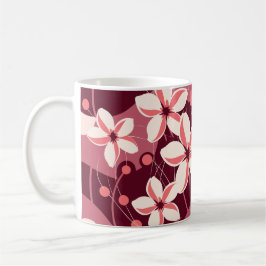 Caneca De Café Padrão Floral Branco Creme e Rosa Pêssego