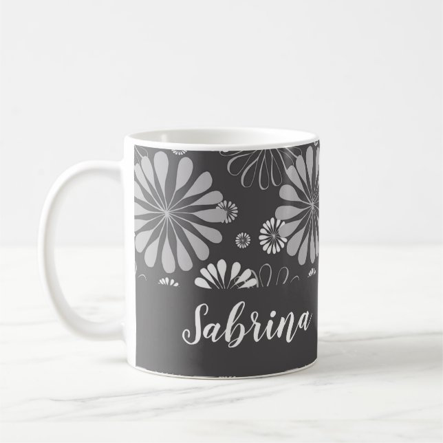 Caneca De Café Padrão floral branco e cinza (Esquerda)