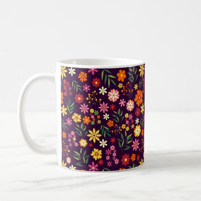 Caneca De Café Padrão Floral Brilhante (Esquerda)