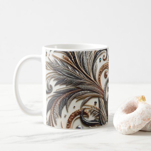 Caneca De Café Padrão floral brilhante com gemstone (Com Donut)